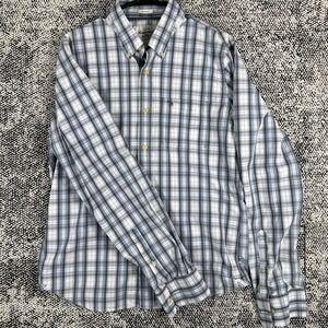 Abercrombie Fitch Muscle‎ Button Up Shirt Men 2XL Long Sleeve Plaid  Gray Logo